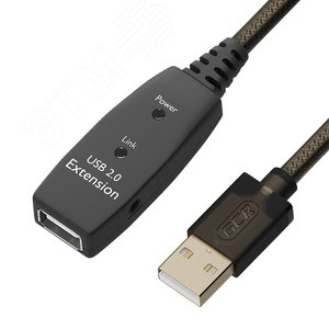Удлинитель USB 2.0 AM на AF, 10 м., активный, с усилителем сигнала, разъем для доп.питания - Greenconnect
