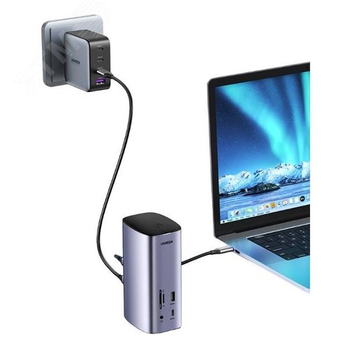 Хаб (разветвитель) USB 13-в-1, USB A 5Gbx2 + 3.1, DP 4K, HDMI 4Kx2 + 8K, Type-C PD 100В + 3.1, 3.5 mm Audio, RJ45, SD/TF - фото 3