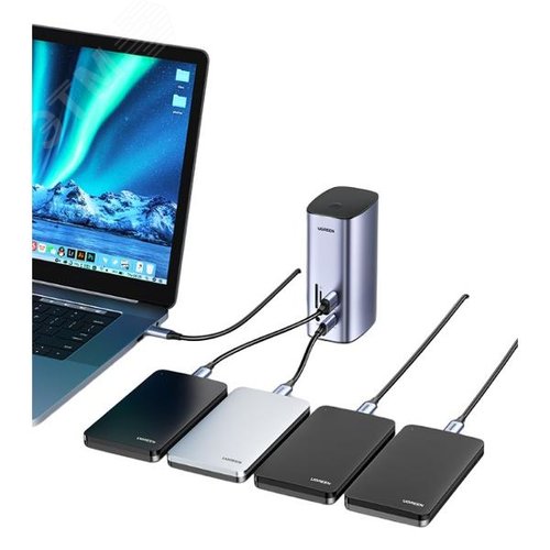 Хаб (разветвитель) USB 13-в-1, USB A 5Gbx2 + 3.1, DP 4K, HDMI 4Kx2 + 8K, Type-C PD 100В + 3.1, 3.5 mm Audio, RJ45, SD/TF - фото 4