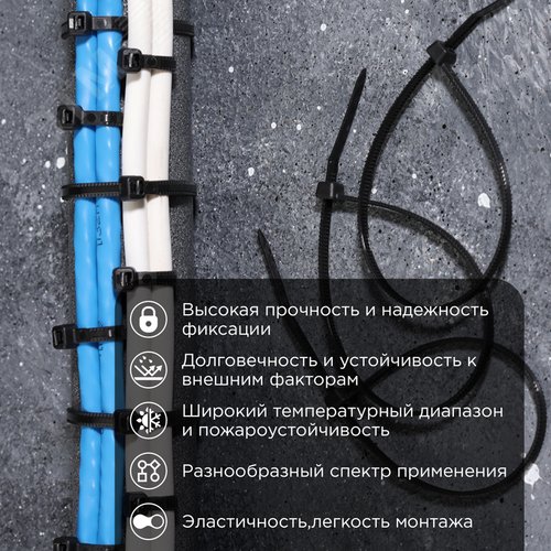 Хомут-стяжка кабельная нейлоновая PROconnect 200x2,5 мм, черная, 100 шт - фото 2