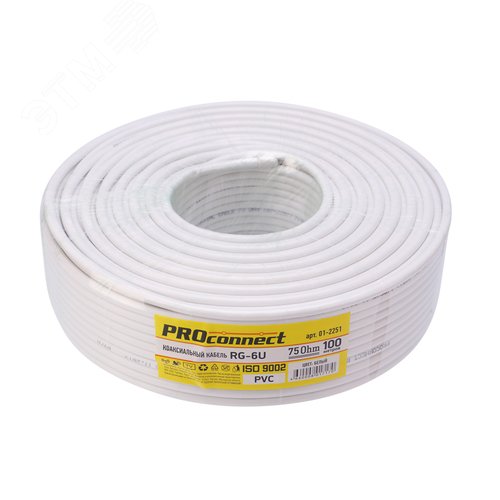 Кабель RG-6U (75 Ом), CCS/Al/Al 32 % (бухта 100 м) белый 01-2251 - фото 3