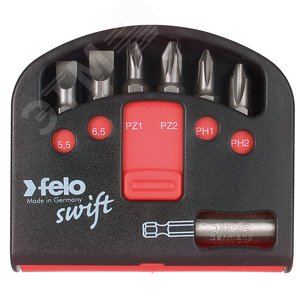 Набор бит SL/PZ/PH Industrial с держателем бит в кейсе Swift, 7 шт - FELO