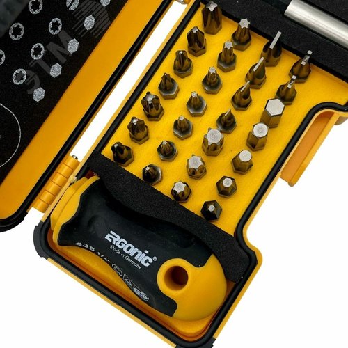 Набор бит HEX/XZN/TX TR/TS/Tri/SPANNER/CLUTCH/BH с рукояткой ERGONIC и битодержателем в кейсе, 30 шт - фото 2