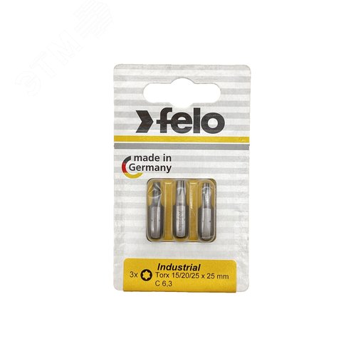 Биты TX15/TX20/TX25 25мм, серия Industrial, 3 шт в блистере - FELO