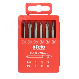 Набор бит PZ/PH Industrial 73 мм в кейсе, 6 шт - FELO