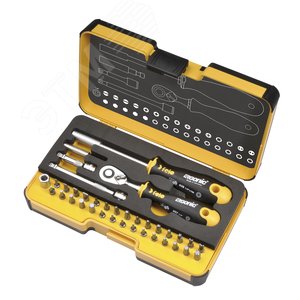 Набор бит SL/HEX/PH/PZ/Tx/SQ/SPANNER/BH/MS с трещоткой и отвертка с держателем бит ERGONIC в кейсе, 36 шт - FELO