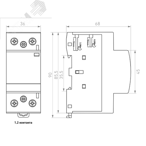 Модульный контактор 1НО+1НЗ контакт 63А (12В AC/DC) - фото 5