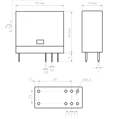 Миниатюрное промежуточное реле, 2 перекидных контакта 5А, 230В AC - фото 4