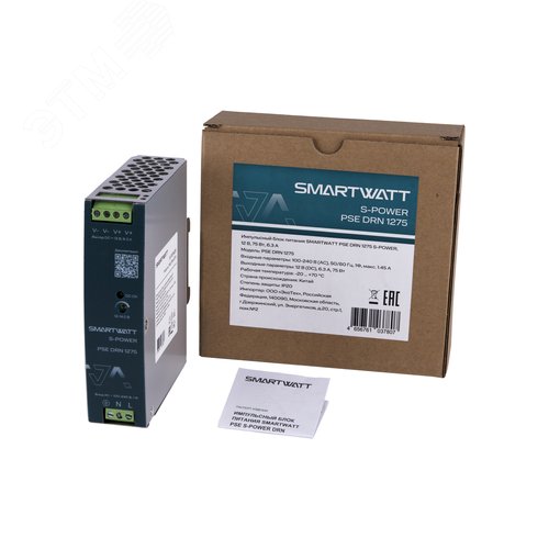 Импульсный блок питания SMARTWATT PSE DRN 1275 S-POWER, 12 В, 75 Вт, 6,3 А - фото 2