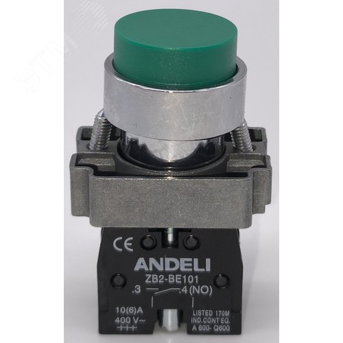 Кнопка XB2-BL41 без подсветки красный 1НО IP40 - ANDELI