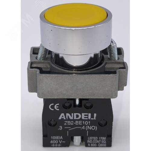 Кнопка XB2-BА51 без подсветки желтый 1NO IP40 - ANDELI