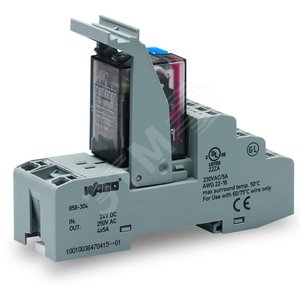 Розетка с промышленным реле; Напряжение на катушке: 24 В пост.тока; 4 перекидных контакта (уп/5шт) | 858-304 | WAGO