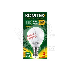 Лампа светодиодная LED 5вт 220в E14 теплый белый шар (СДЛ-Ш45-5-220-827-300-Е14) - КОМТЕХ