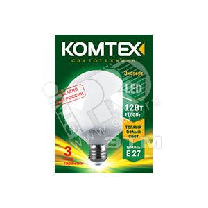 Лампа светодиодная LED 12вт 220в E27 теплый белый шар (СДЛ-Ш95-12-220-827-270-Е2) - КОМТЕХ