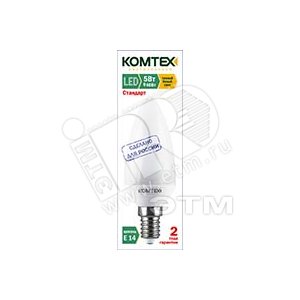 Лампа светодиодная LED 5вт 220в E14 теплый белый свеча (СДЛп-С-5-220-827-300-Е14) - КОМТЕХ