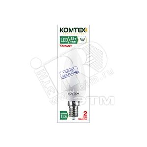 Лампа светодиодная LED 5вт 220в E14 белый свеча (СДЛп-С-5-220-840-300-Е14) - КОМТЕХ