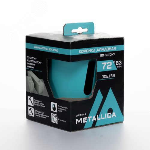 Коронка алмазная сегментная 72x63 мм, М16, без хвостовика, по бетону - METALLICA