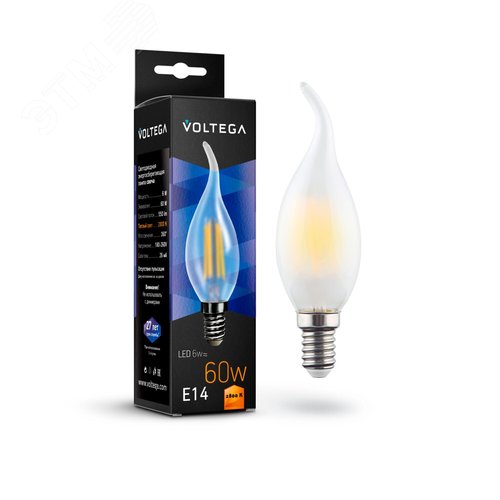 Лампа светодиодная Crystal Candle wind matt 6W 2800K E14 - артикул VG10-CW2E14warm6W-F
