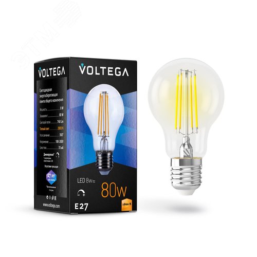 Лампа светодиодная Crystal A60 8W 2800K E27 DIM - артикул VG10-А1E27warm8W-FD