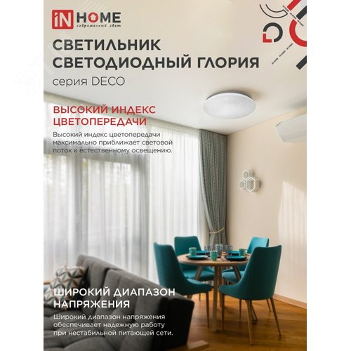Светильник светодиодный серии DECO ГЛОРИЯ 48Вт 230В 6500К 4320Лм 380х55мм IN HOME - фото 3