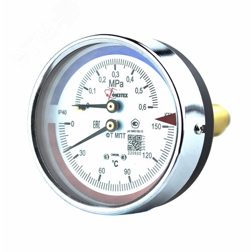 Термоманометр МПТ 0-150С 0-0.6 МПа кт.2.5 d.80 IP40 G1/2 ОШ L46 - фото 2