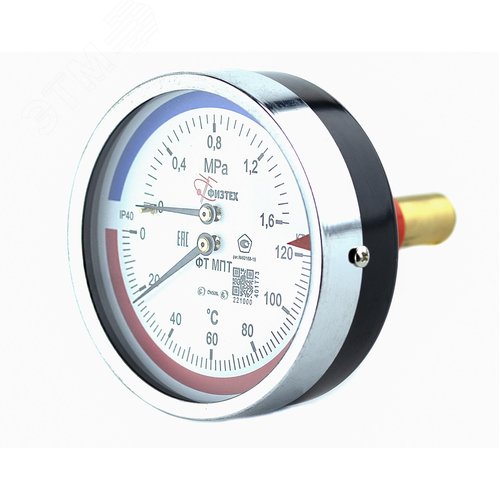 Термоманометр МПТ 0-120С 0-1.6 МПа кт.2.5 d.80 IP40 G1/2 РШ L46 - фото 2