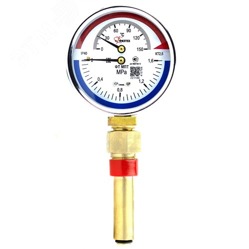 Термоманометр МПТ 0-150С 0-1.6 МПа кт.2.5 d.80 IP40 G1/2 РШ L64 - Физтех