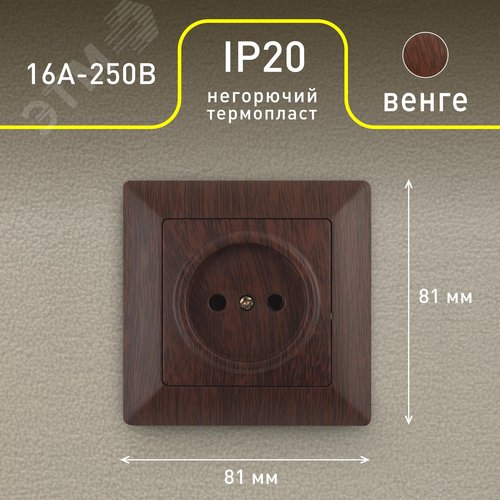 Розетка однофазная скрытого монтажа, в рамку без шторок венге 16А 250В IP20 винтовые зажимы 4-201-10 Intro Solo - фото 3