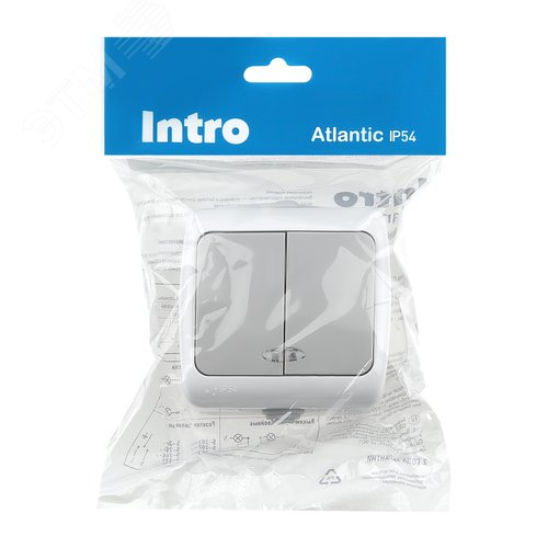 Выключатель Intro Atlantic 5-105-03 двойной с подсветкой, 10А-250В, IP54, открытой установки, серый - фото 4