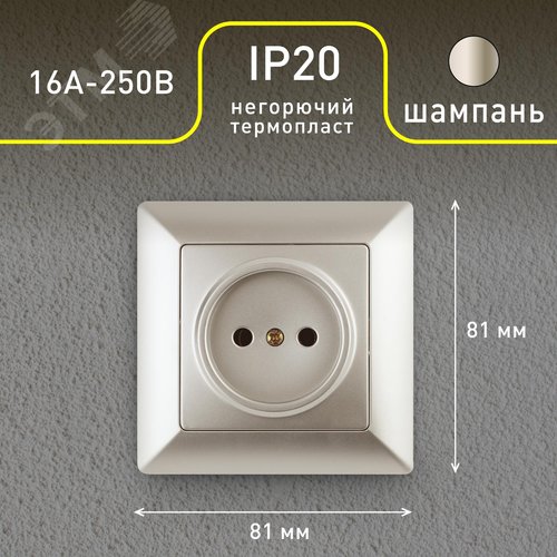 Розетка однофазная скрытого монтажа, в рамку без шторок шампань 16А 250В IP20 винтовые зажимы 4-201-04 Intro Solo - фото 3