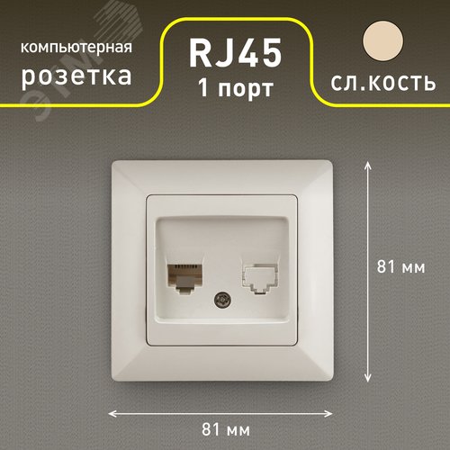 Розетка информационная RJ45, СУ, Solo, сл.кость, 4-303-02 - фото 2