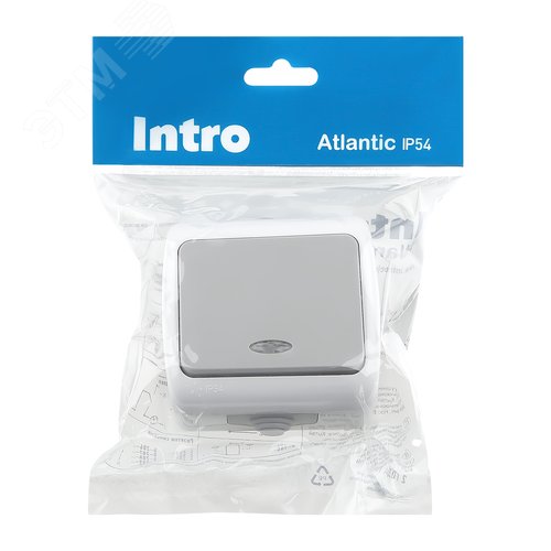 Выключатель Intro Atlantic 5-102-03 с подсветкой, 10А-250В, IP54, открытой установки, серый - фото 5