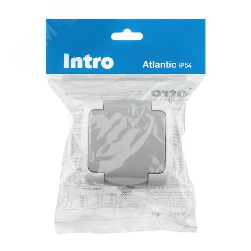 Розетка Intro Atlantic 5-201-03 с заземлением 2P+E Schuko, 16А-250В, IP54, открытой установки, серый - фото 6