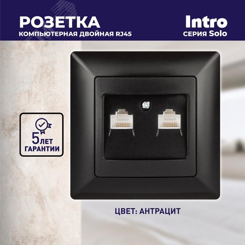 Розетка информационная 2xRJ45, СУ, Solo, антрацит 4-304-05 Intro - фото 3