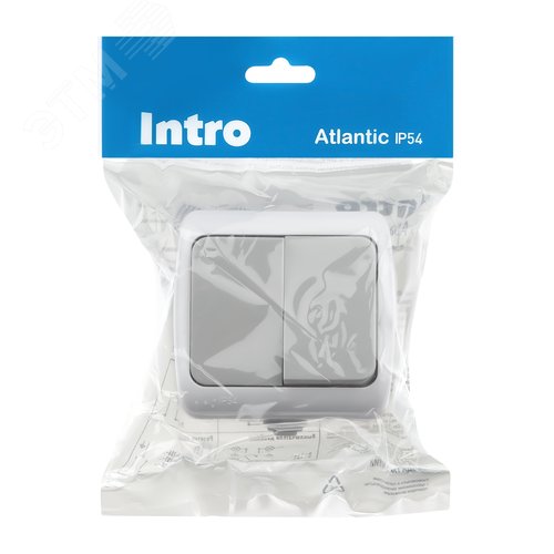 Выключатель Intro Atlantic 5-104-03 двойной, 10А-250В, IP54, открытой установки, серый - фото 5
