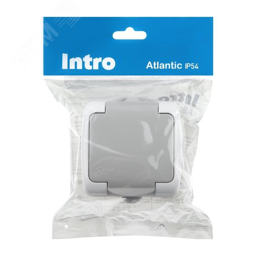 Розетка 2P+E Schuko шторки, 16А-250В, IP54, ОУ, Atlantic, серый - фото 5