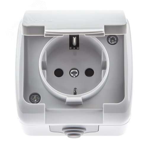 Розетка 2P+E Schuko шторки, 16А-250В, IP54, ОУ, Atlantic, серый - фото 3