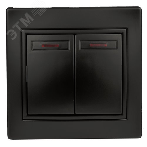 Выключатель двойной с подсветкой, 10А-250В, IP20, СУ, Plano, антрацит (10/200/3600) 1-105-05 Intro - ЭРА (Энергия света)