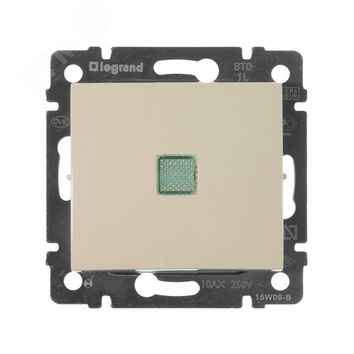 Выключатель 1-клавишный проходной с подсветкой схема 6LE 10А безвинтовое крепление слоновая кость VALENA