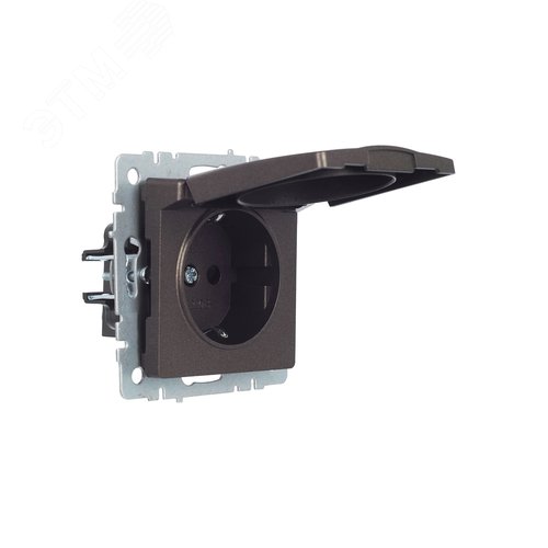 BRITE Розетка с заземлением с защитными шторками и крышкой 16А IP20 РСбш10-3-БрТБ темная бронза - фото 2