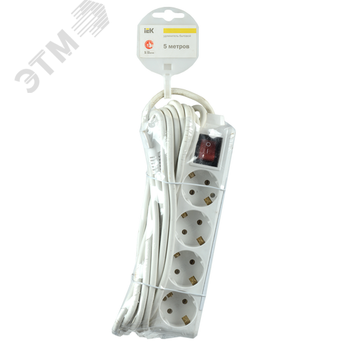 Удлинитель бытовой 4 розетки шнур 5м с заземлением с выключателем 16А 2