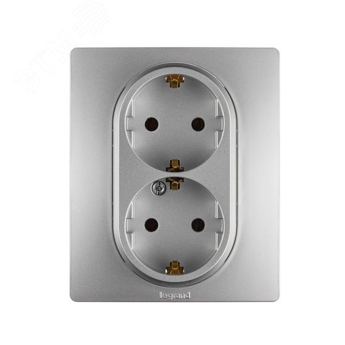 Розетка 2-местная с заземлением без защитных шторок 16А в сборе алюминий ETIKA 2