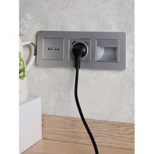 BRITE Розетка с заземлением с защитными шторками 16А с USB A+A 2,1А РЮш10-1-БрА алюминий - фото 8