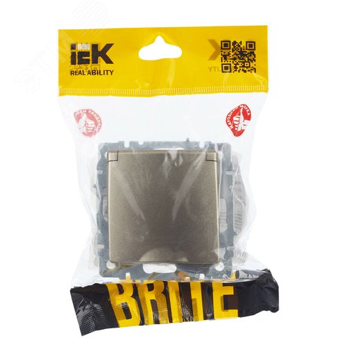 BRITE Розетка с заземлением с защитными шторками и крышкой 16А IP44 РСбш10-3-44-БрШ шампань - фото 3