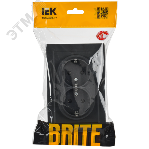 BRITE Розетка двойная с заземлением без защитных шторок 16А в сборе РС12-3-БрГ графит - фото 2