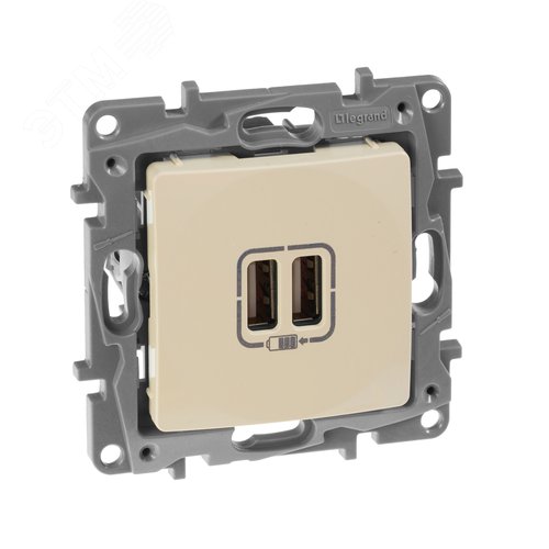 ETIKA Зарядное устройство с двумя USBразьемами 240В/5В 2400мА слоновая кость (672394)