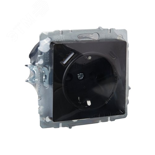 BRITE Розетка с заземлением с защитными шторками 16А с USB A+C 18Вт РЮш11-1-БрЧ черный - фото 6