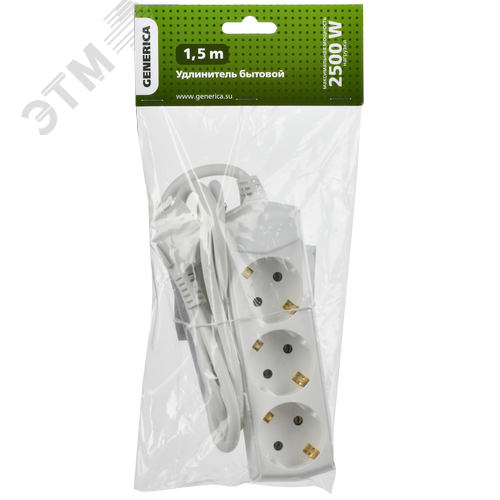 Удлинитель бытовой У03 3 места 2P+PE/1.5 м 3х1мм2 10А/250В GENERICA 2