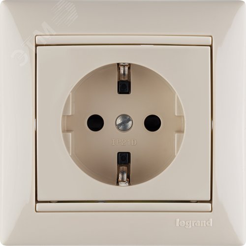 Розетка 1-местная с заземлением с защитными шторками 16А слоновая кость VALENA 3