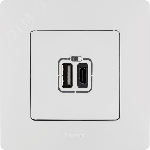 Зарядное устройство с двумя USB-разьемами тип A-тип С 240В/5В 3000мА - Etika - Цвет Белый (672236) - фото 3